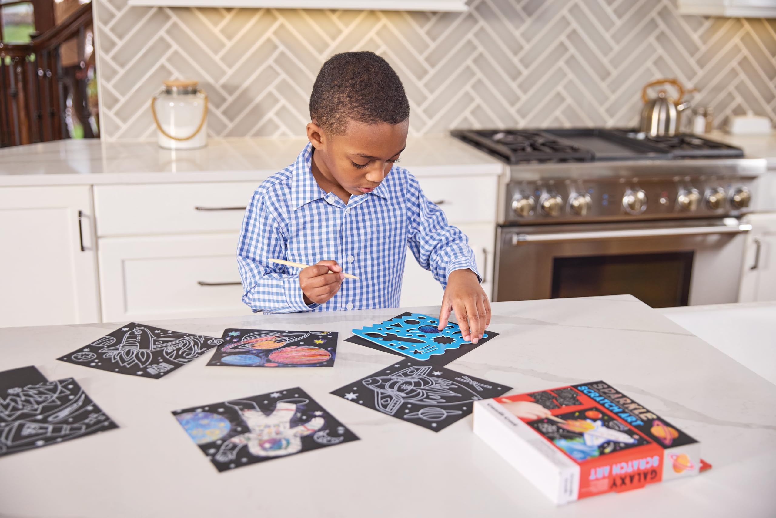 Crocodile Creek Dinosaur Scratch Art Set - 16 Sparkle Sheets with Stencil and Stylus for Kids Ages 3-8