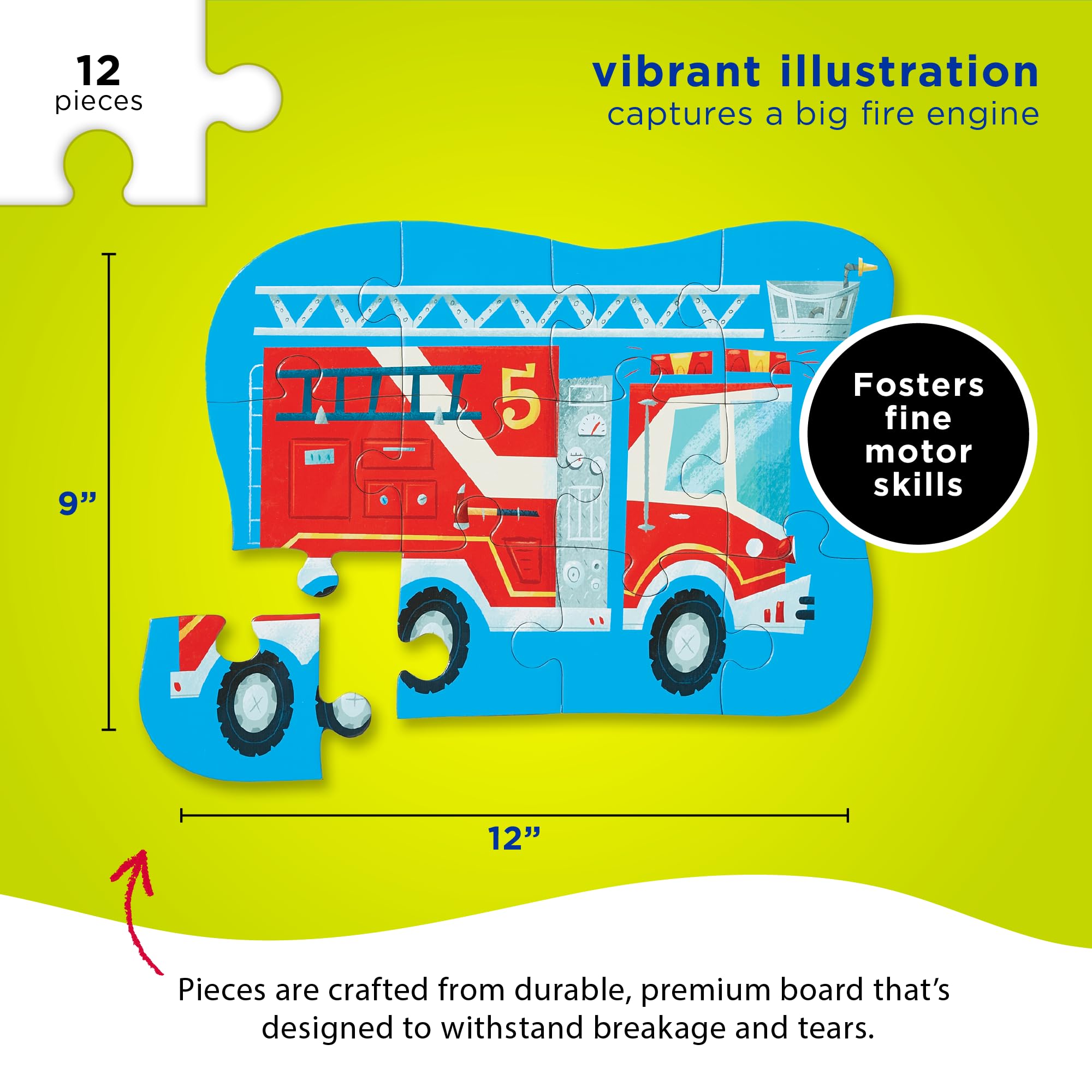 Crocodile Creek Fire Truck 12-Piece Mini Jigsaw Puzzle for Kids Ages 2 and Up