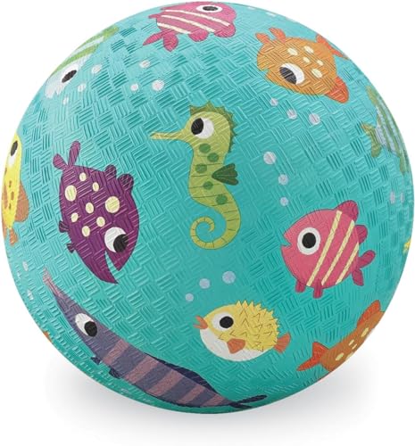 Crocodile Creek Playground Ball – Durable PVC-Free Rubber Ball for Kids Ages 3+ (Fish Design, 5" & 7" Sizes)
