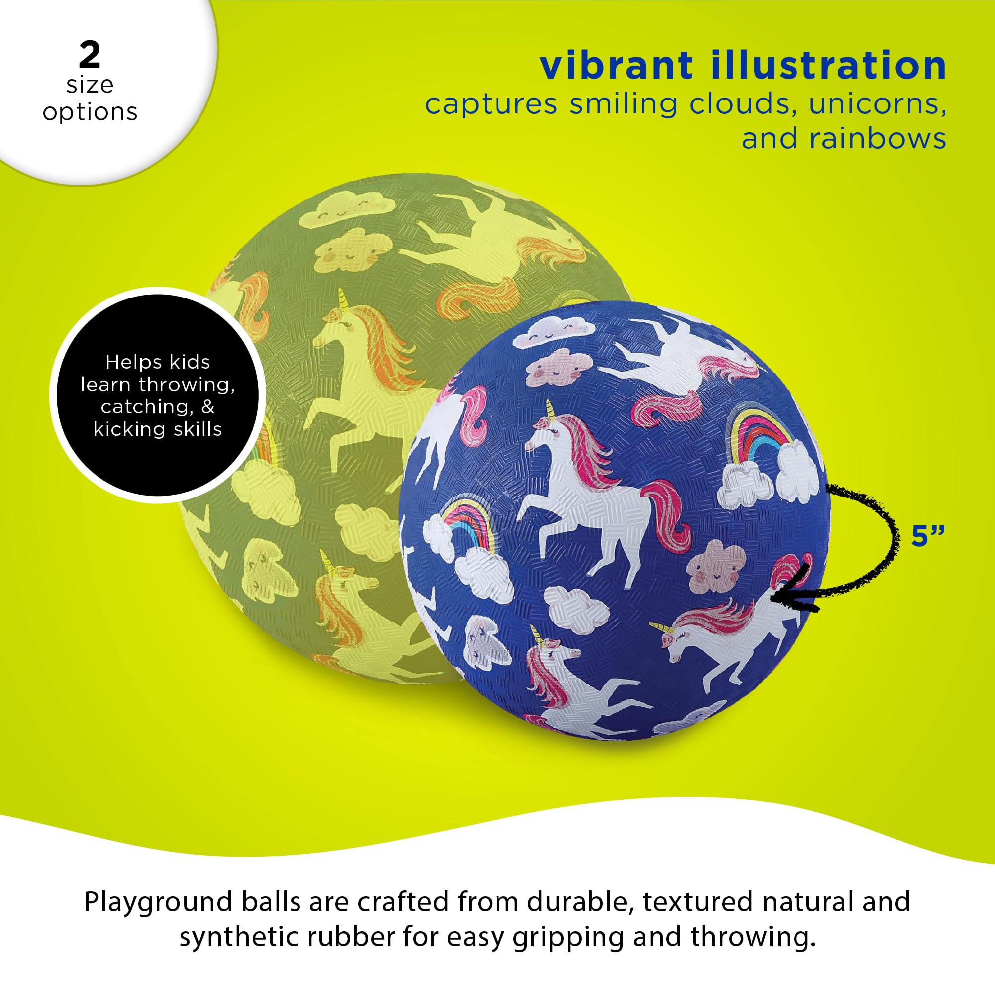 Crocodile Creek Unicorns & Rainbows Playground Ball – Durable, PVC-Free Rubber Kickball for Ages 3+