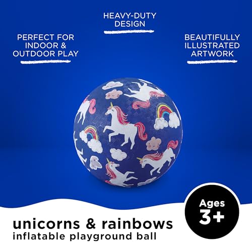 Crocodile Creek Unicorns & Rainbows Playground Ball – Durable, PVC-Free Rubber Kickball for Ages 3+