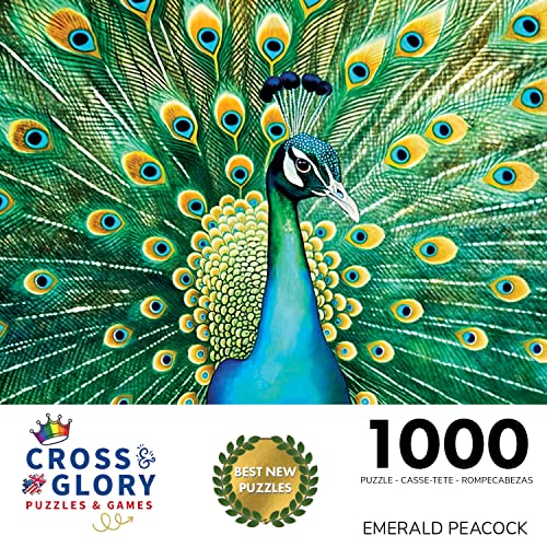 Cross & Glory Emerald Peacock 1000-Piece Jigsaw Puzzle – Satin Finish, 20x27 Inches