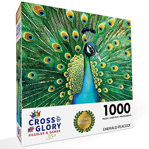 Cross & Glory Emerald Peacock 1000-Piece Jigsaw Puzzle – Satin Finish, 20x27 Inches