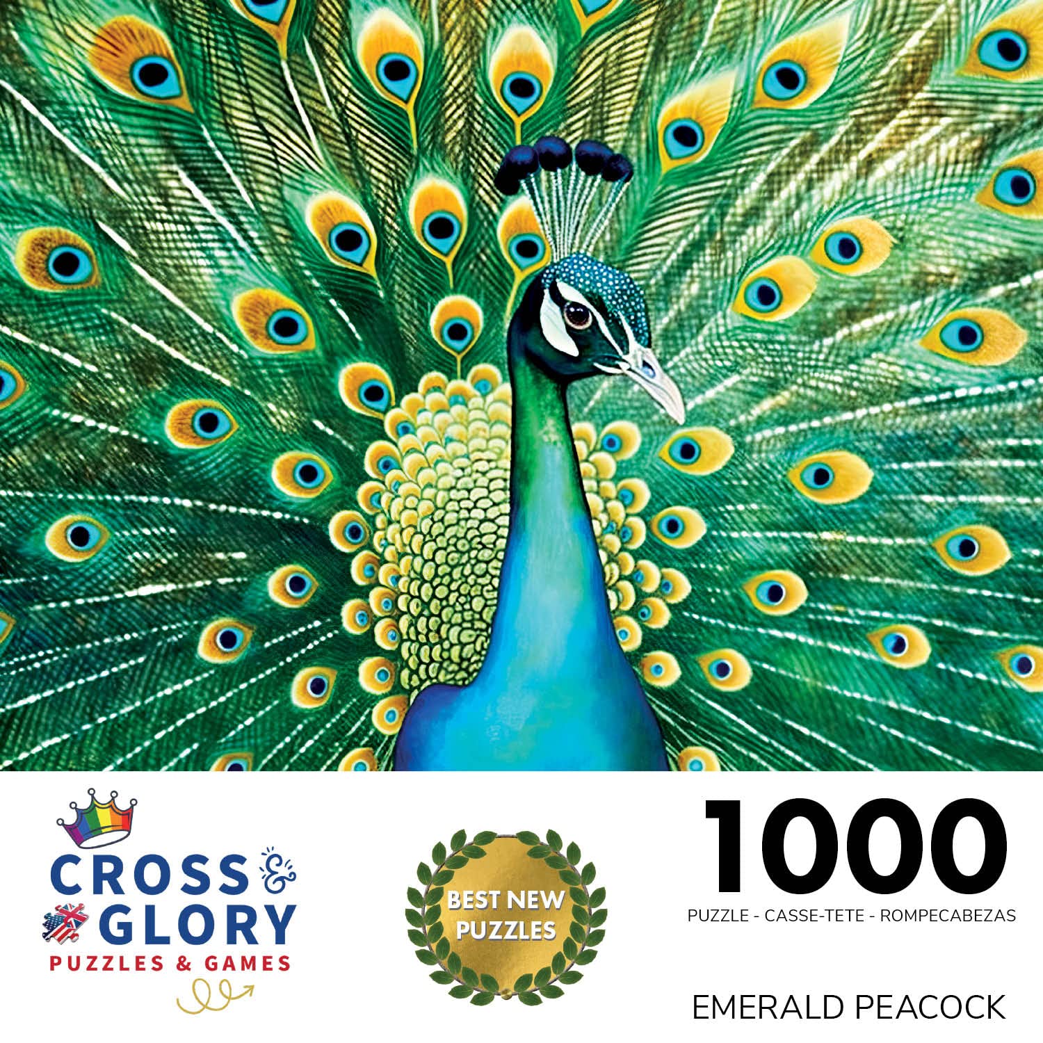 Cross & Glory Emerald Peacock 1000-Piece Jigsaw Puzzle – Satin Finish, 20x27 Inches