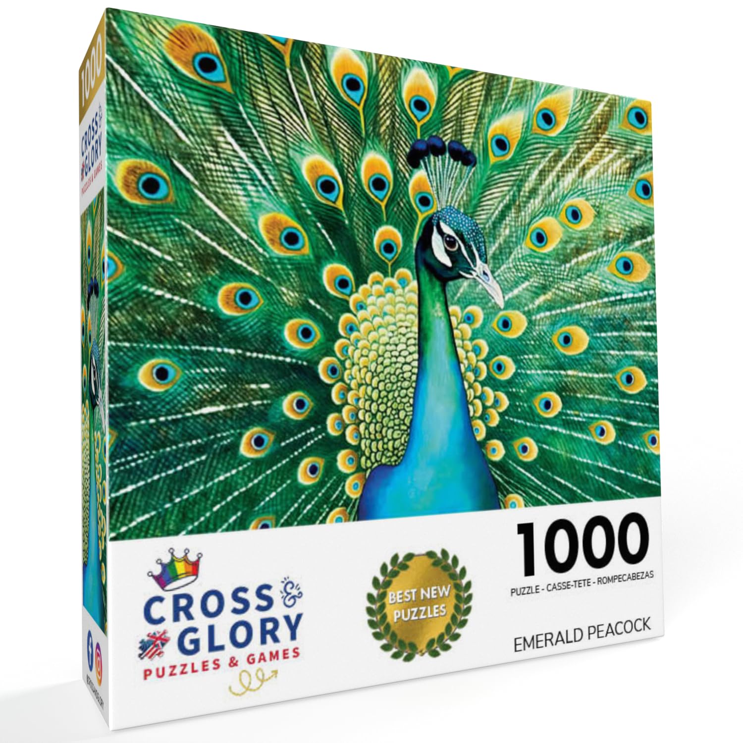 Cross & Glory Emerald Peacock 1000-Piece Jigsaw Puzzle – Satin Finish, 20x27 Inches