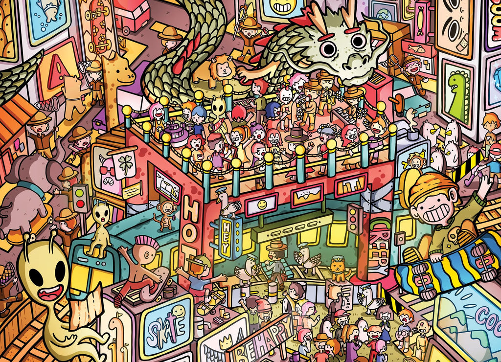 Cross & Glory Metropolitan Mayhem 1000-Piece Puzzle – Cartoon City Scene with Satin Finish, 20x27 Inches