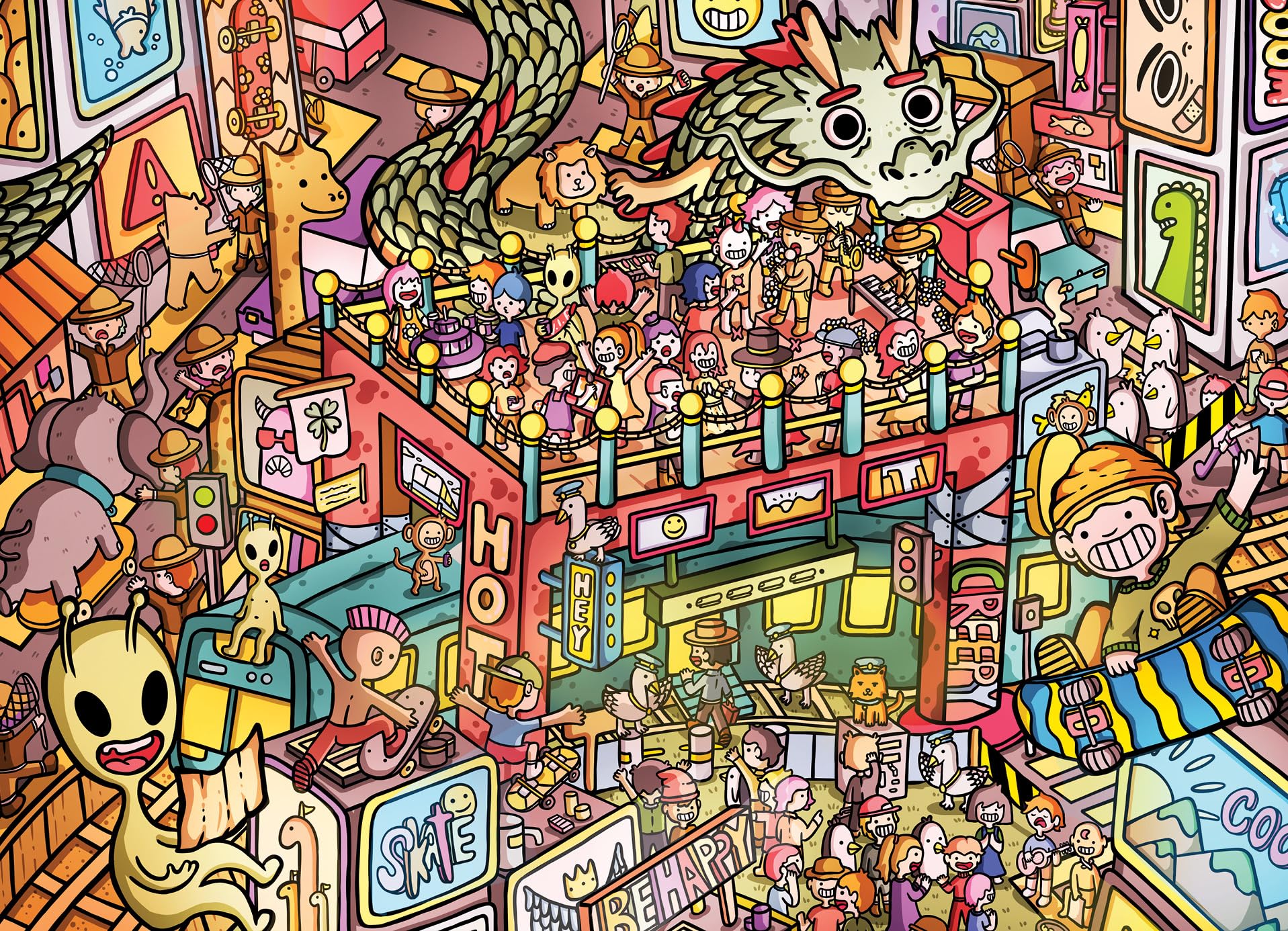 Cross & Glory Metropolitan Mayhem 1000-Piece Puzzle – Cartoon City Scene with Satin Finish, 20x27 Inches