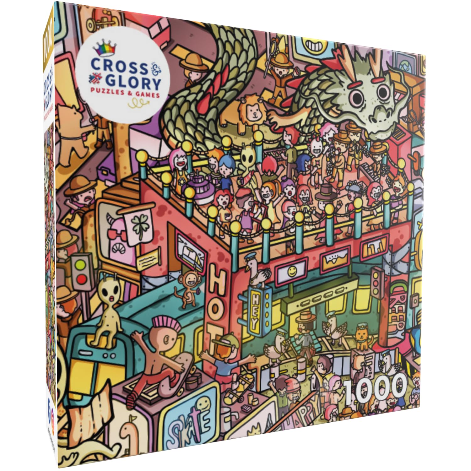 Cross & Glory Metropolitan Mayhem 1000-Piece Puzzle – Cartoon City Scene with Satin Finish, 20x27 Inches