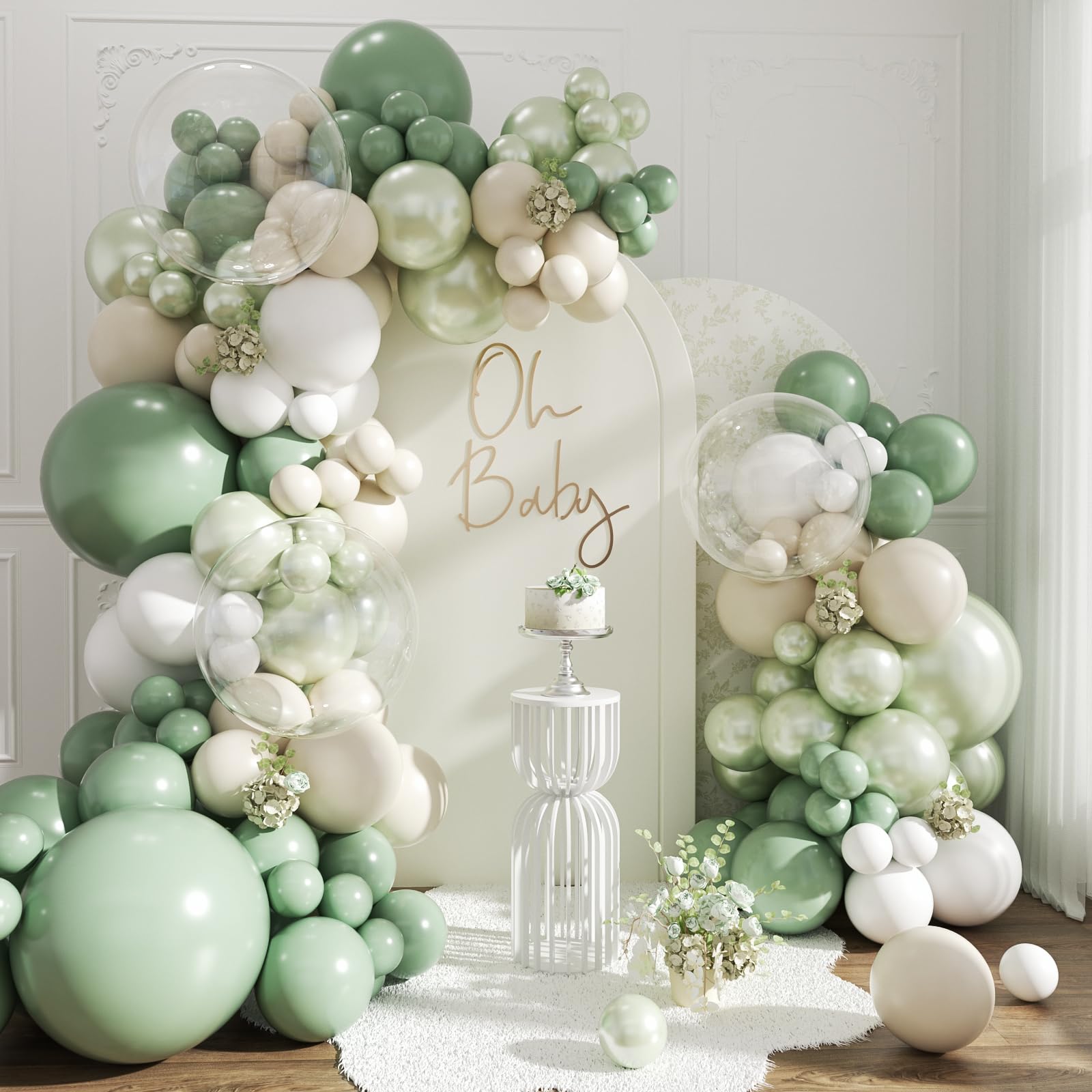 CROSSFINGERS 108Pcs Double Stuffed Sage Green Balloon Arch Kit for Weddings, Bridal Showers, Baby Showers, Birthdays
