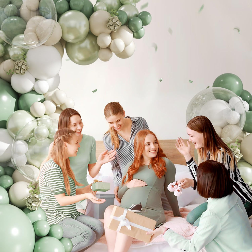 CROSSFINGERS 108Pcs Double Stuffed Sage Green Balloon Arch Kit for Weddings, Bridal Showers, Baby Showers, Birthdays
