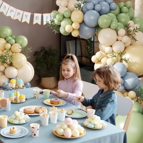 CROSSFINGERS 124-Piece Pastel Balloon Arch Kit – Sage Green, Dusty Blue, Yellow & Sand White for Baby Shower, Wedding, Birthday