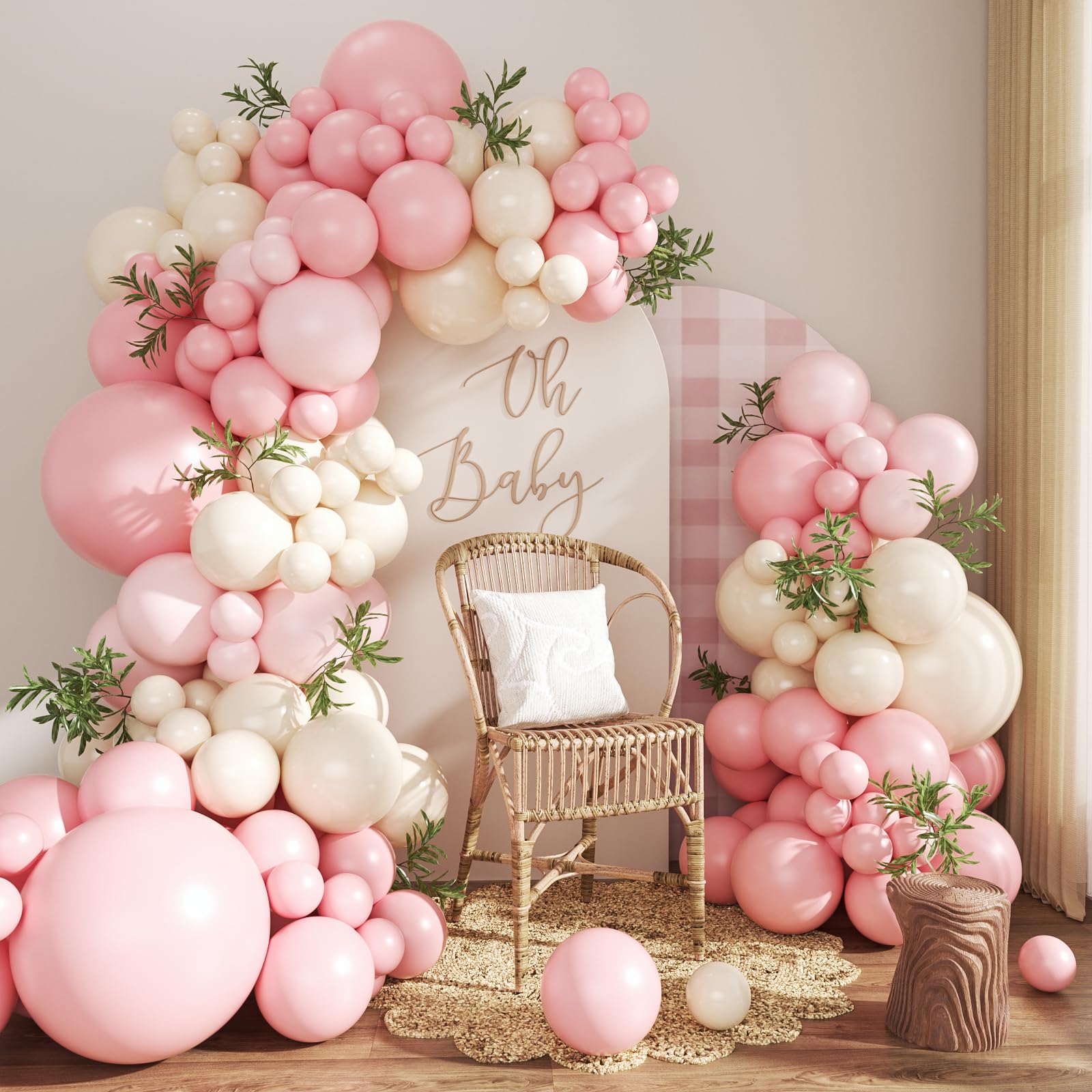 CROSSFINGERS 124-Piece Pink Balloon Arch Kit – Pastel Pink, Light Pink & Sand White Balloon Garland for Baby Showers, Weddings & Birthdays