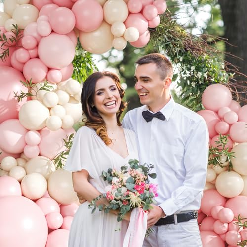 CROSSFINGERS 124-Piece Pink Balloon Arch Kit – Pastel Pink, Light Pink & Sand White Balloon Garland for Baby Showers, Weddings & Birthdays