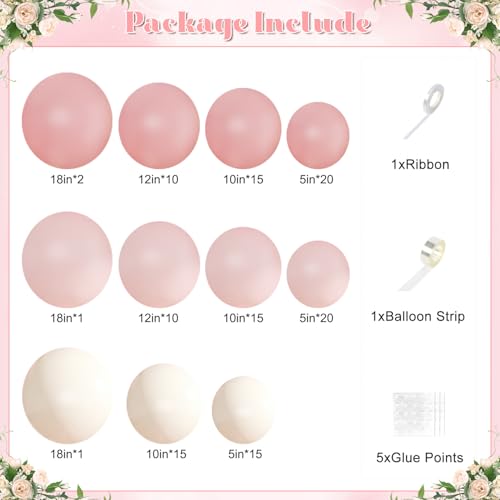 CROSSFINGERS 124-Piece Pink Balloon Arch Kit – Pastel Pink, Light Pink & Sand White Balloon Garland for Baby Showers, Weddings & Birthdays