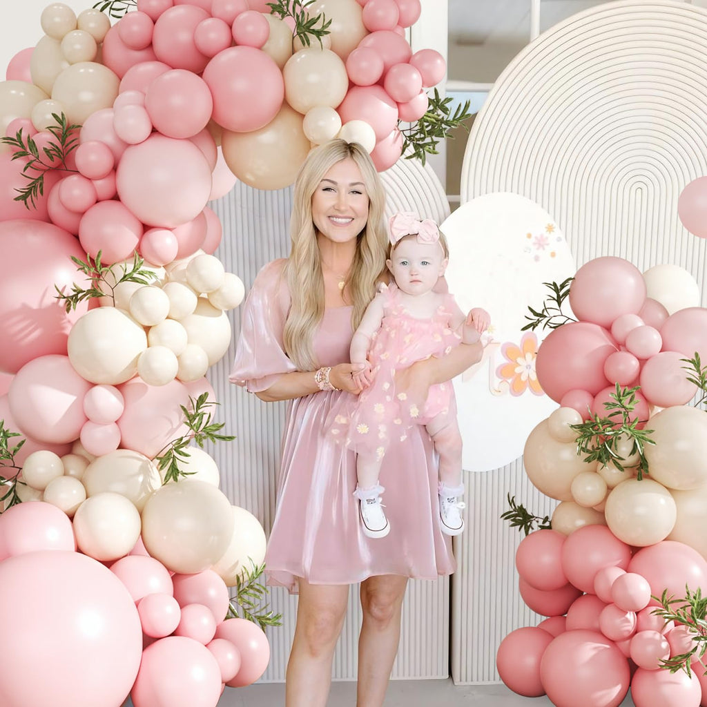 CROSSFINGERS 124-Piece Pink Balloon Arch Kit – Pastel Pink, Light Pink & Sand White Balloon Garland for Baby Showers, Weddings & Birthdays