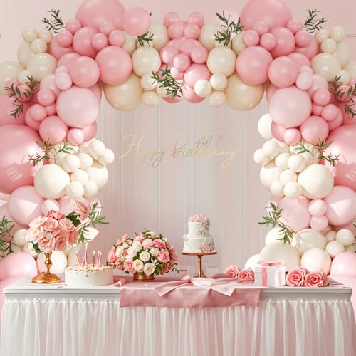 CROSSFINGERS 124-Piece Pink Balloon Arch Kit – Pastel Pink, Light Pink & Sand White Balloon Garland for Baby Showers, Weddings & Birthdays