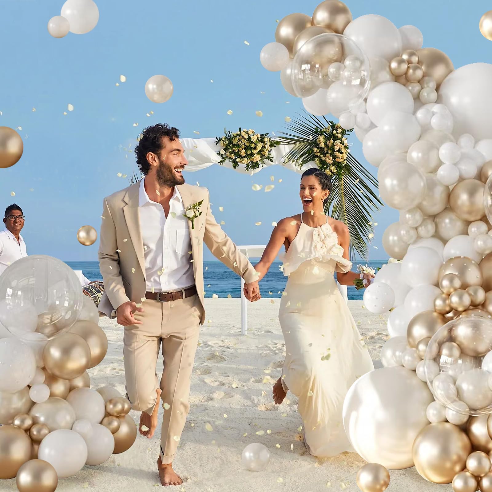 CROSSFINGERS 168pc Pearl Champagne Gold & White Balloon Garland Arch Kit for Parties