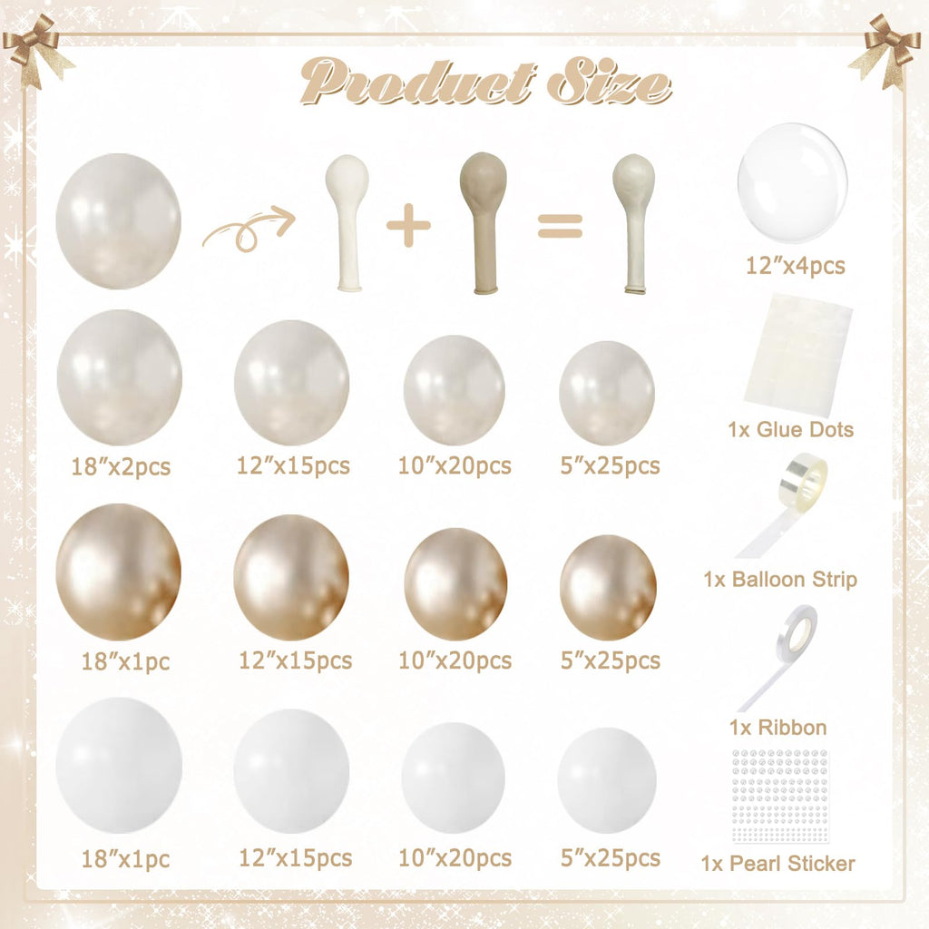 CROSSFINGERS 168pc Pearl Champagne Gold & White Balloon Garland Arch Kit for Parties