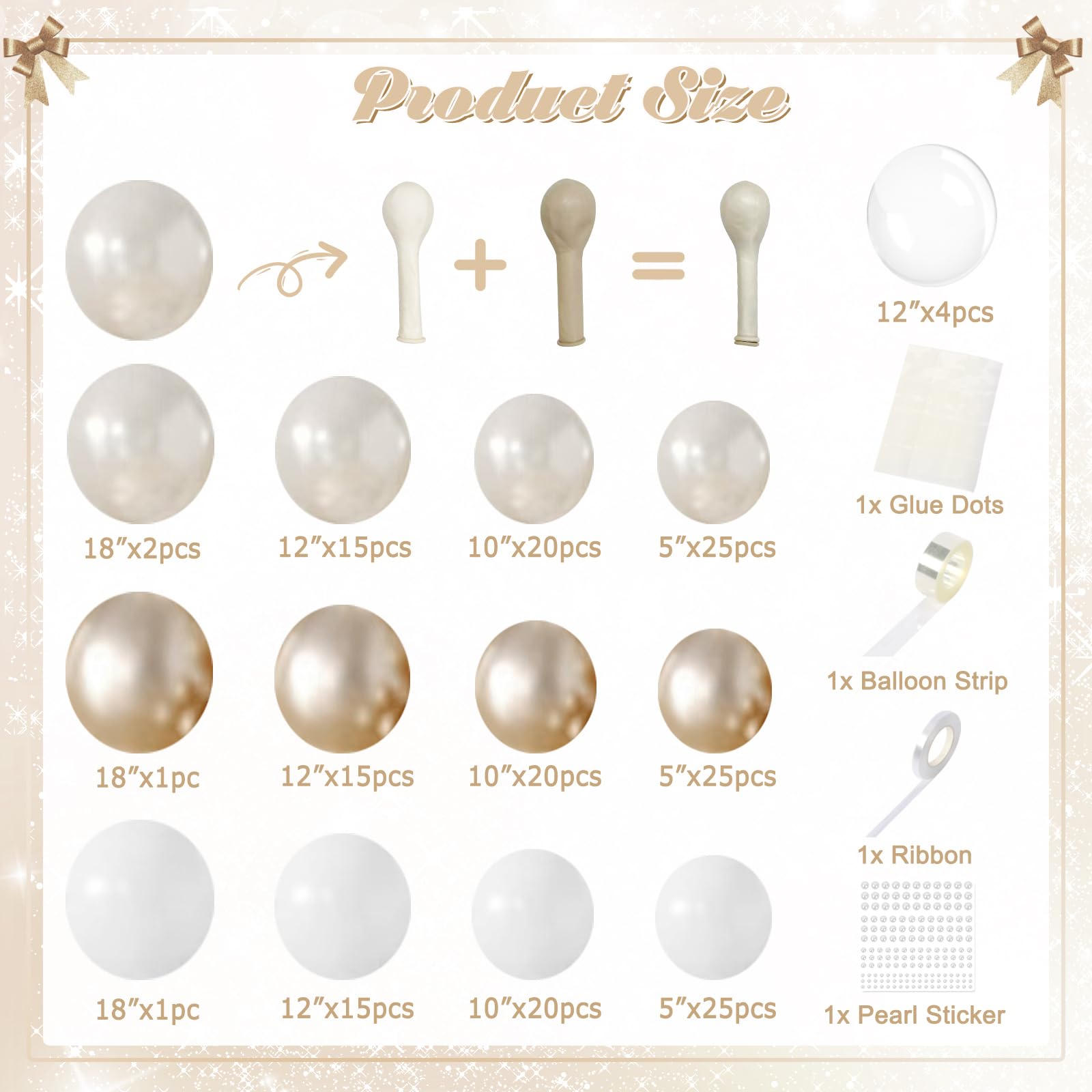CROSSFINGERS 168pc Pearl Champagne Gold & White Balloon Garland Arch Kit for Parties