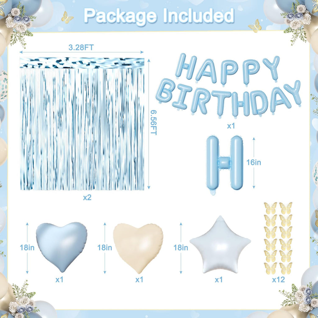 CROSSFINGERS Blue Birthday Decorations Set – 90+ Pieces Including Foil Balloons, Fringe Curtains & Gold Butterflies