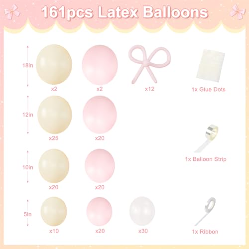 CROSSFINGERS Coquette Bow Balloon Arch Garland Kit - Pink, Yellow & Pearl White | 18", 12", 10", 5" Latex Balloons for Birthday, Bridal, Baby Shower Decor