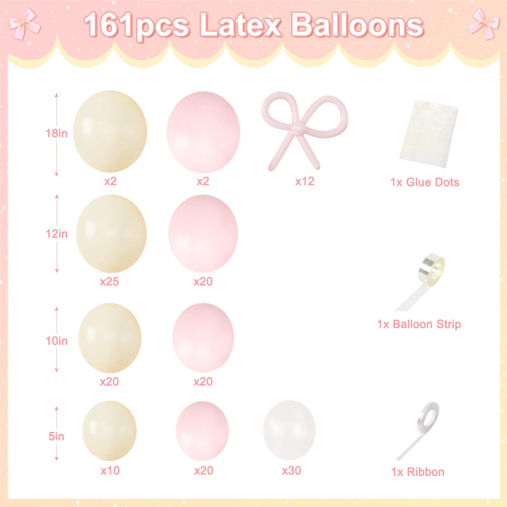 CROSSFINGERS Coquette Bow Balloon Arch Garland Kit - Pink, Yellow & Pearl White | 18", 12", 10", 5" Latex Balloons for Birthday, Bridal, Baby Shower Decor