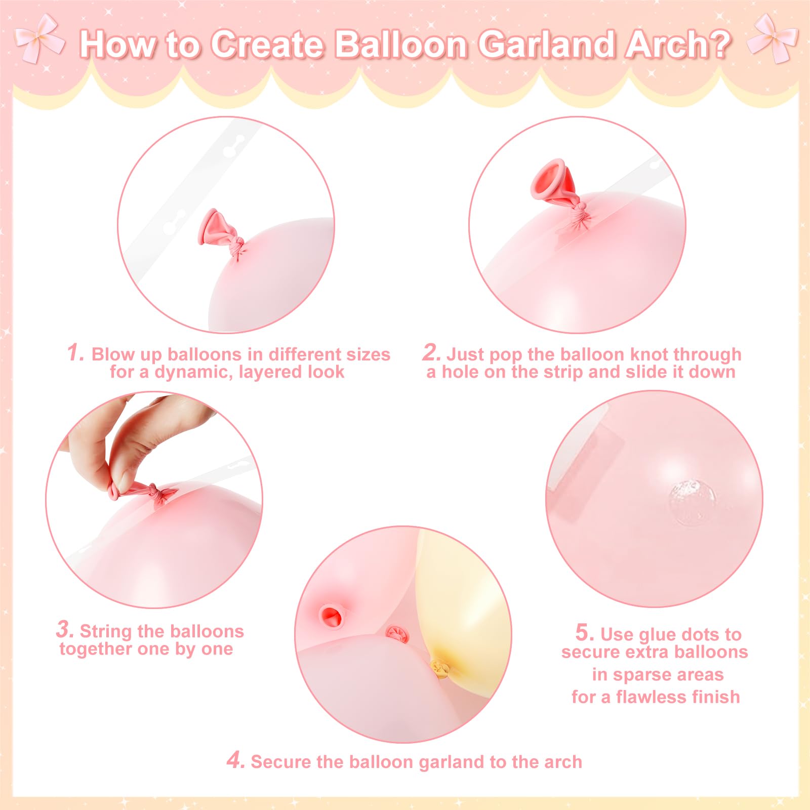 CROSSFINGERS Coquette Bow Balloon Arch Garland Kit - Pink, Yellow & Pearl White | 18", 12", 10", 5" Latex Balloons for Birthday, Bridal, Baby Shower Decor