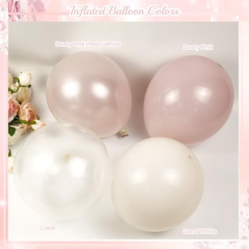 CROSSFINGERS Dusty Pink Balloon Garland Arch Kit - 168-Piece Double Stuffed Pearl White & Dusty Pink Balloons for Birthday, Wedding, Baby Shower Decorations