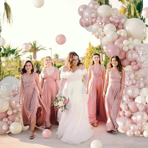 CROSSFINGERS Dusty Pink Balloon Garland Arch Kit - 168-Piece Double Stuffed Pearl White & Dusty Pink Balloons for Birthday, Wedding, Baby Shower Decorations