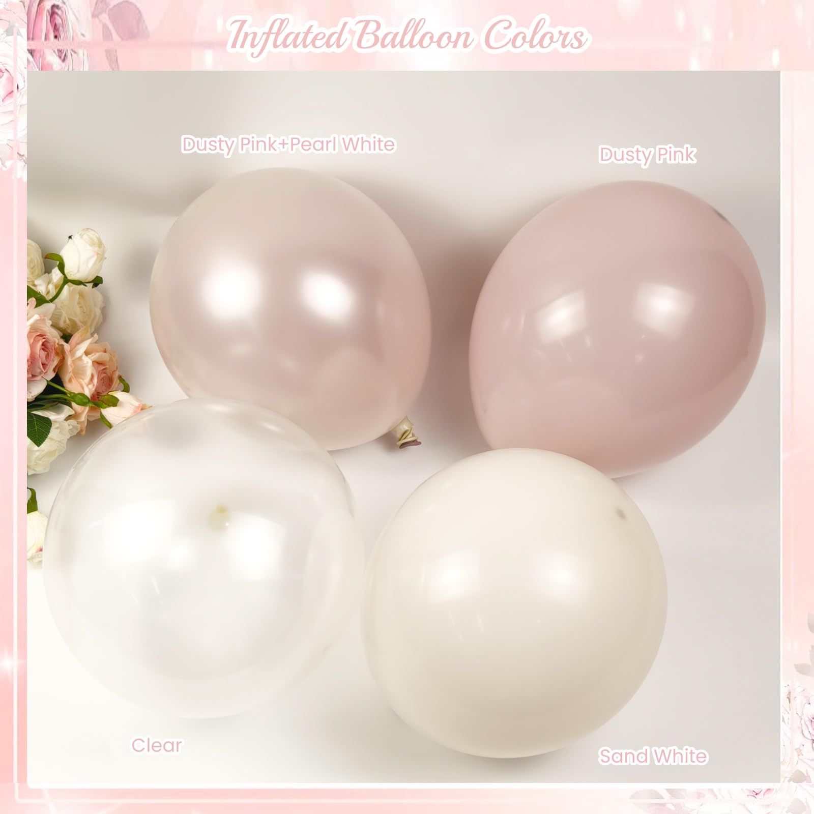 CROSSFINGERS Dusty Pink Balloon Garland Arch Kit - 168-Piece Double Stuffed Pearl White & Dusty Pink Balloons for Birthday, Wedding, Baby Shower Decorations