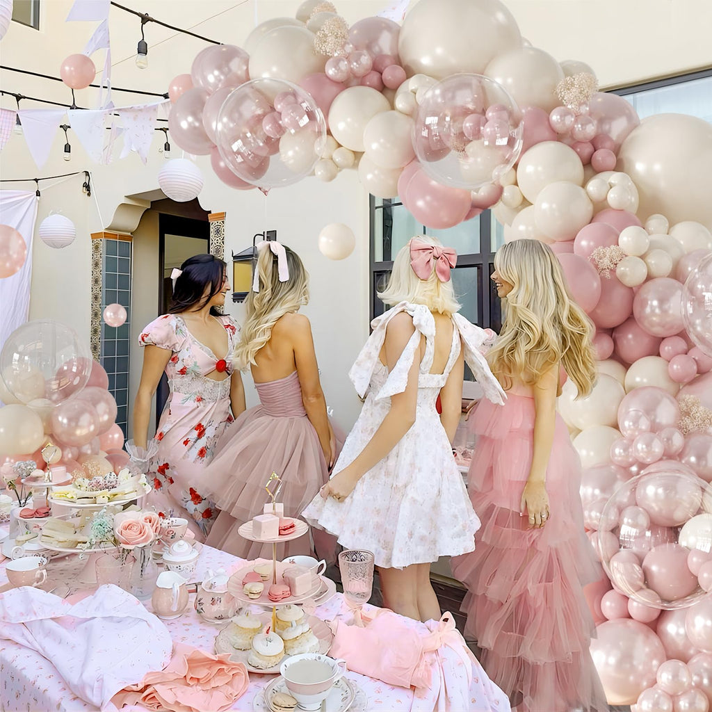 CROSSFINGERS Dusty Pink Balloon Garland Arch Kit - 168-Piece Double Stuffed Pearl White & Dusty Pink Balloons for Birthday, Wedding, Baby Shower Decorations