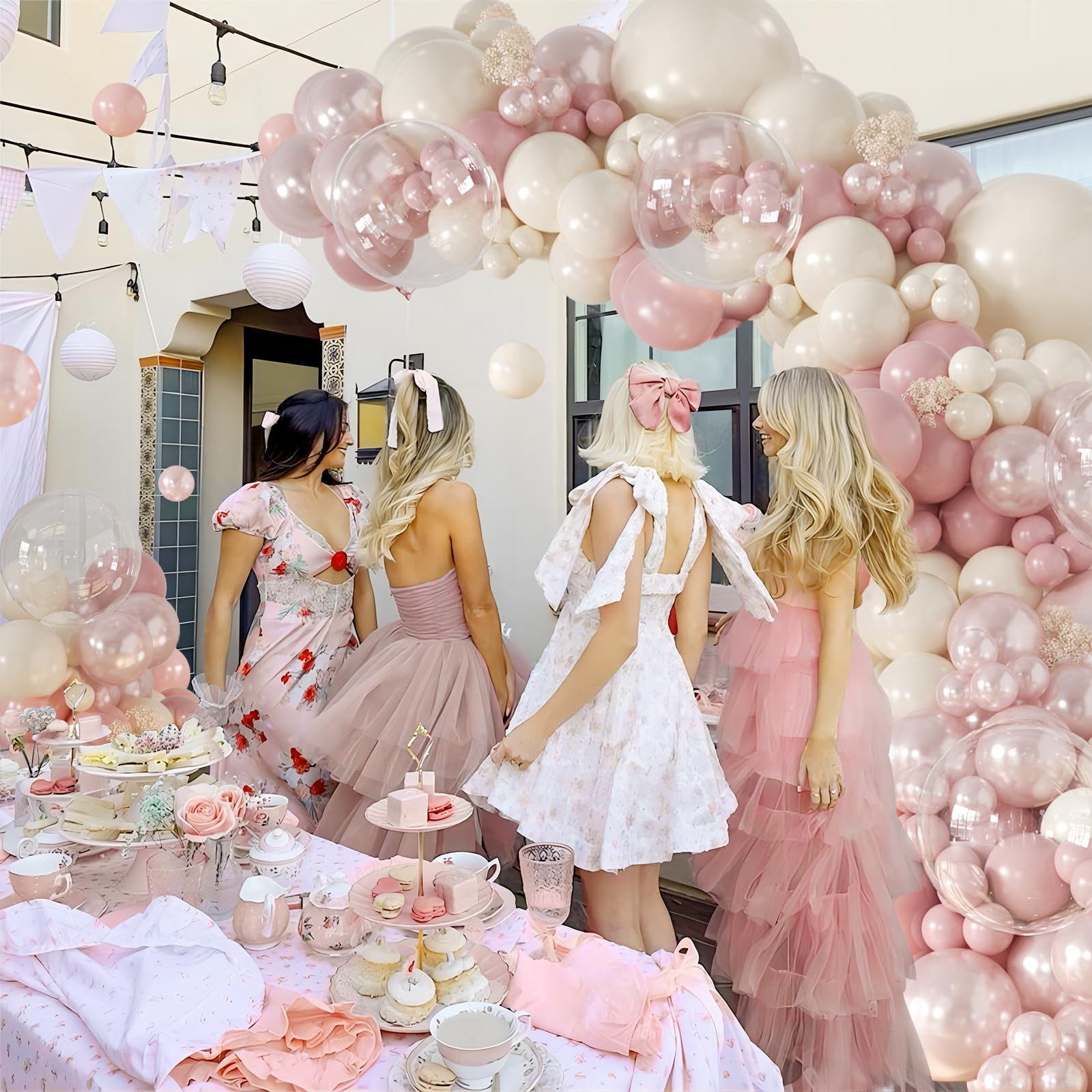 CROSSFINGERS Dusty Pink Balloon Garland Arch Kit - 168-Piece Double Stuffed Pearl White & Dusty Pink Balloons for Birthday, Wedding, Baby Shower Decorations