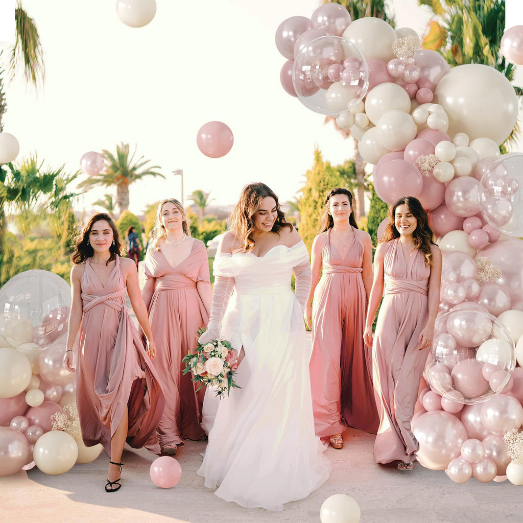 CROSSFINGERS Dusty Pink Balloon Garland Arch Kit - 168-Piece Double Stuffed Pearl White & Dusty Pink Balloons for Birthday, Wedding, Baby Shower Decorations
