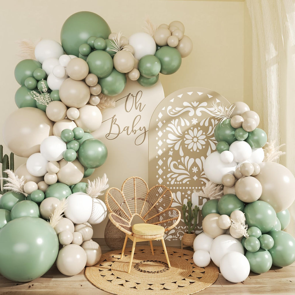 CROSSFINGERS Sage Green Balloon Arch Garland Kit - 145-Piece Set for Parties