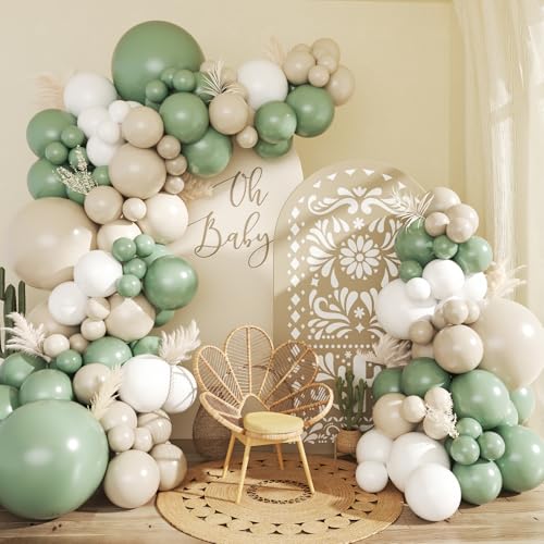 CROSSFINGERS Sage Green Balloon Arch Garland Kit - 145-Piece Set for Parties