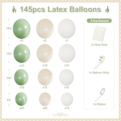 CROSSFINGERS Sage Green Balloon Arch Garland Kit - 145-Piece Set for Parties