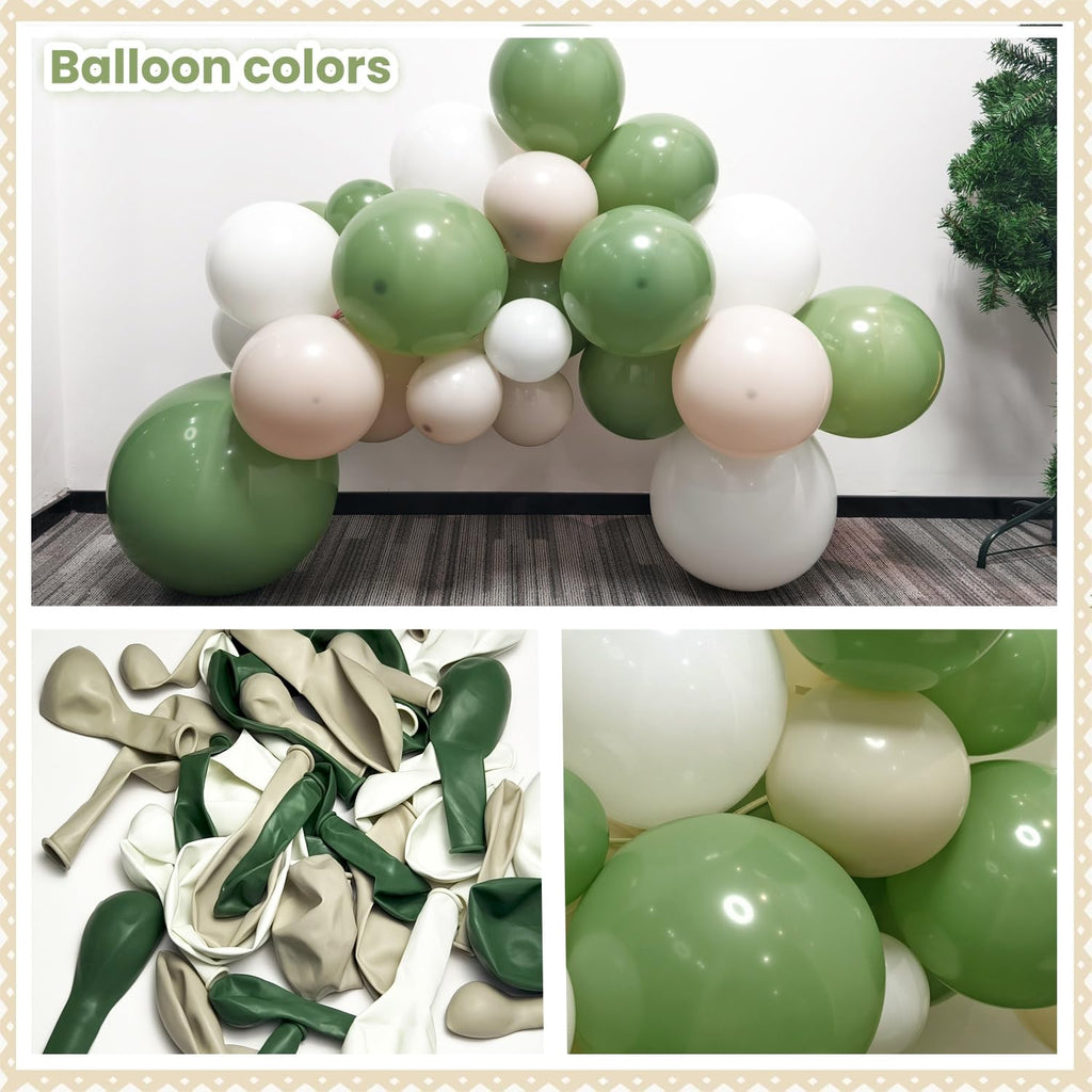 CROSSFINGERS Sage Green Balloon Arch Garland Kit - 145-Piece Set for Parties