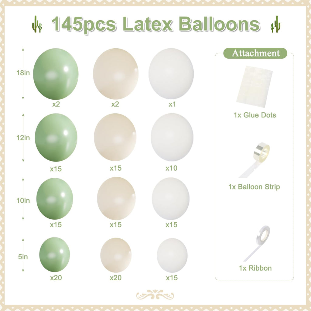 CROSSFINGERS Sage Green Balloon Arch Garland Kit - 145-Piece Set for Parties