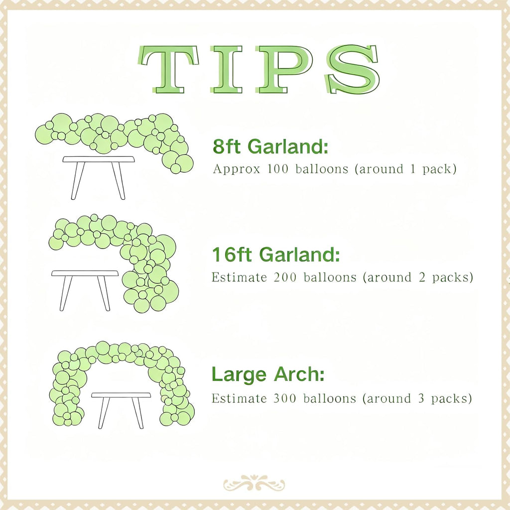 CROSSFINGERS Sage Green Balloon Arch Garland Kit - 145-Piece Set for Parties