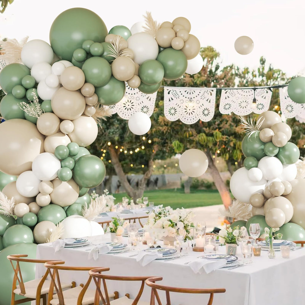 CROSSFINGERS Sage Green Balloon Arch Garland Kit - 145-Piece Set for Parties