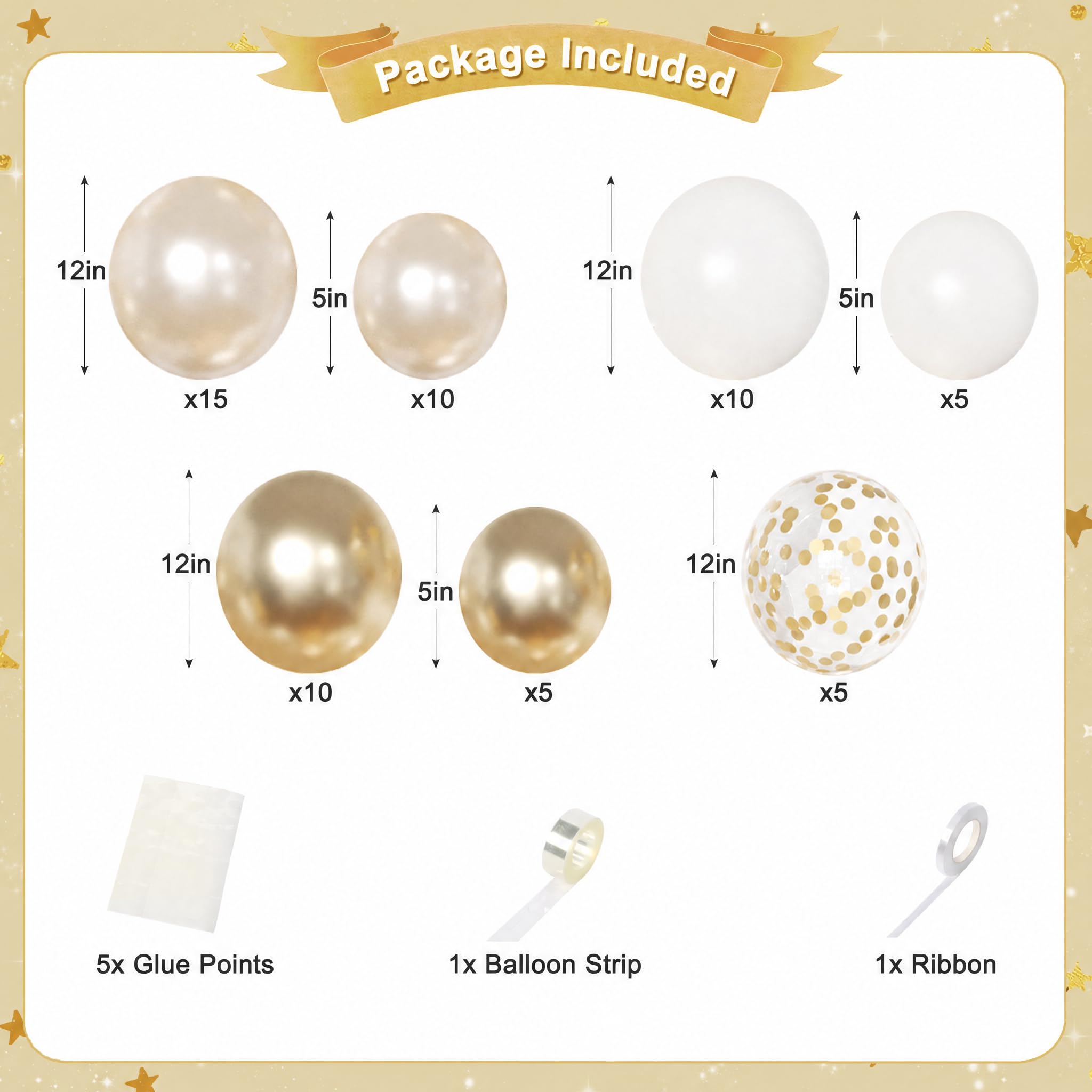 CROSSFINGERS White Gold Birthday Decorations: 94-Piece Set with Foil & Latex Balloons, Butterfly Decor, Fringe Curtains