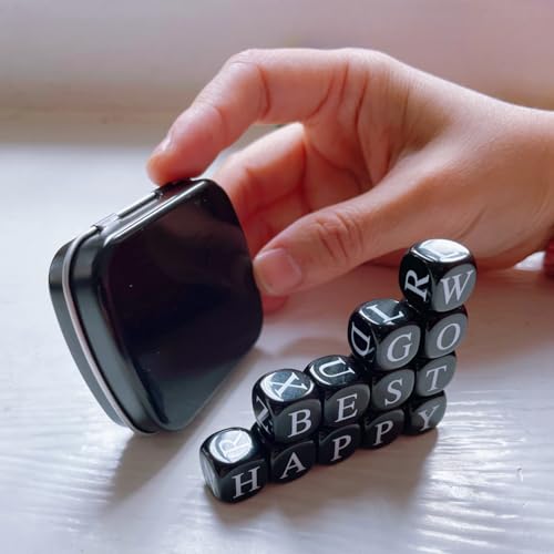 Crossword Solitaire Dice Game – Travel Word Game with Letter Dice, Portable Puzzle for Adults (Black)