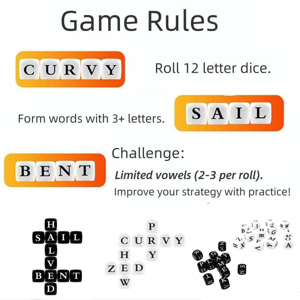 Crossword Solitaire Dice Game – Travel Word Game with Letter Dice, Portable Puzzle for Adults (Black)