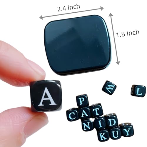 Crossword Solitaire Dice Game – Travel Word Game with Letter Dice, Portable Puzzle for Adults (Black)