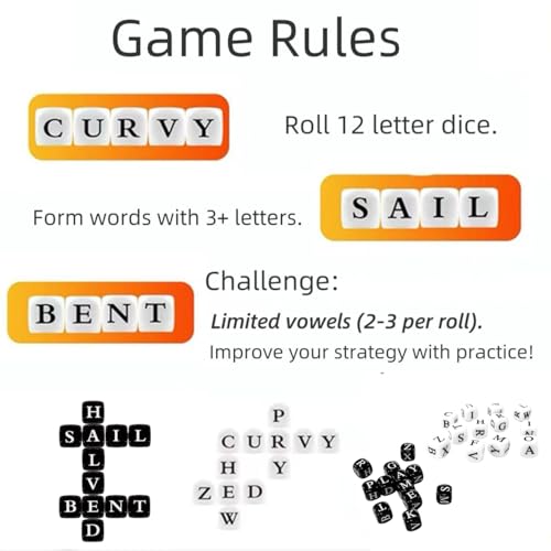 Crossword Solitaire Dice Game – Travel Word Game with Letter Dice, Portable Puzzle for Adults (Black)