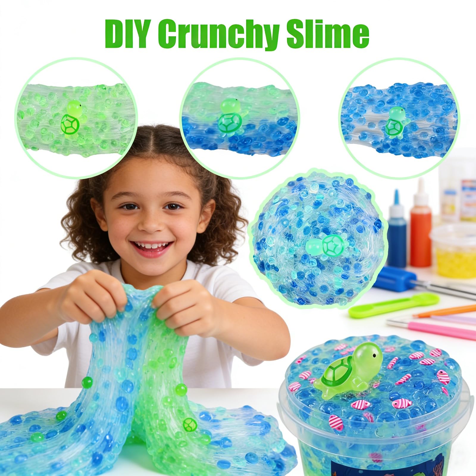 Crunchy Fishbowl Bead Slime Kit with Turtle Toy - Clear Slime for Kids Ages 6+ Party Favors