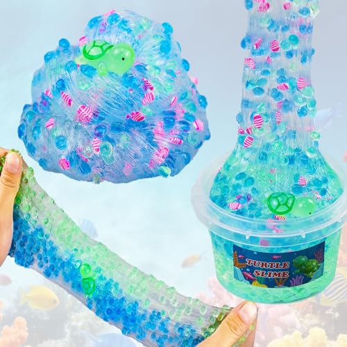 Crunchy Fishbowl Bead Slime Kit with Turtle Toy - Clear Slime for Kids Ages 6+ Party Favors