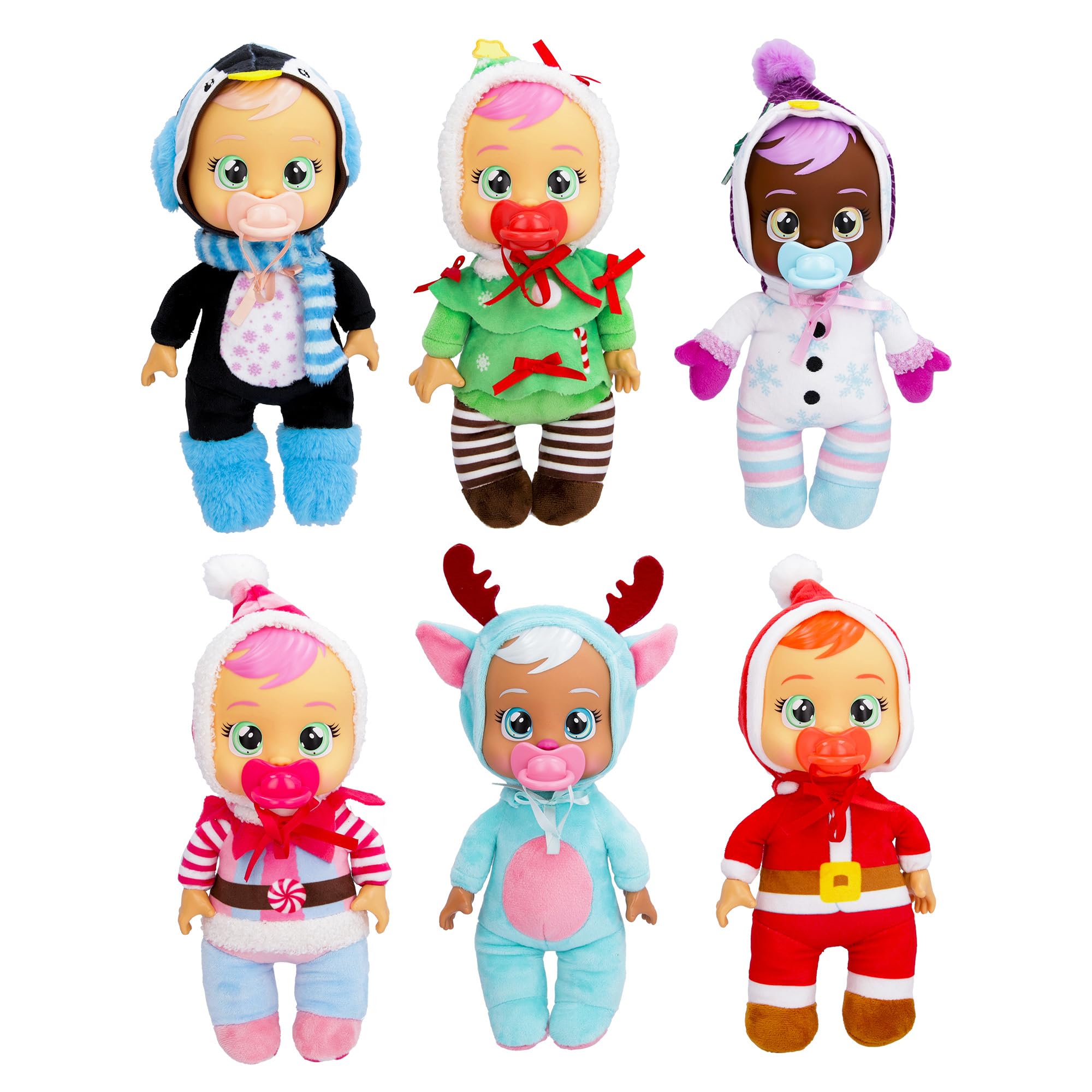 Cry Babies Tiny Cuddles Christmas Noelle Doll – 9" Soft Baby Doll, Cries Real Tears, Festive Pajamas