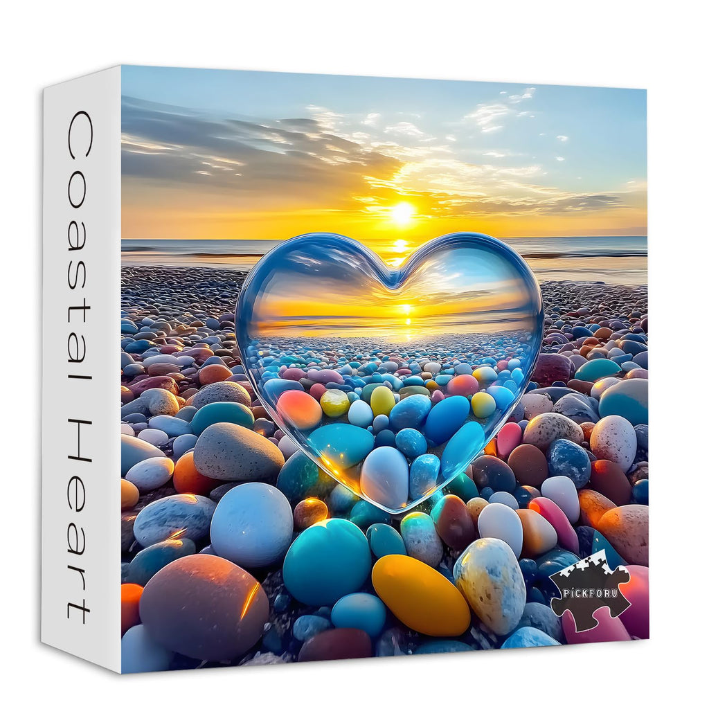 Crystal Heart 1000-Piece Jigsaw Puzzle – PICKFORU Summer Beach Sunset Scene for Adults