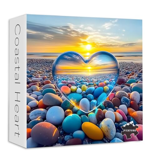 Crystal Heart 1000-Piece Jigsaw Puzzle – PICKFORU Summer Beach Sunset Scene for Adults